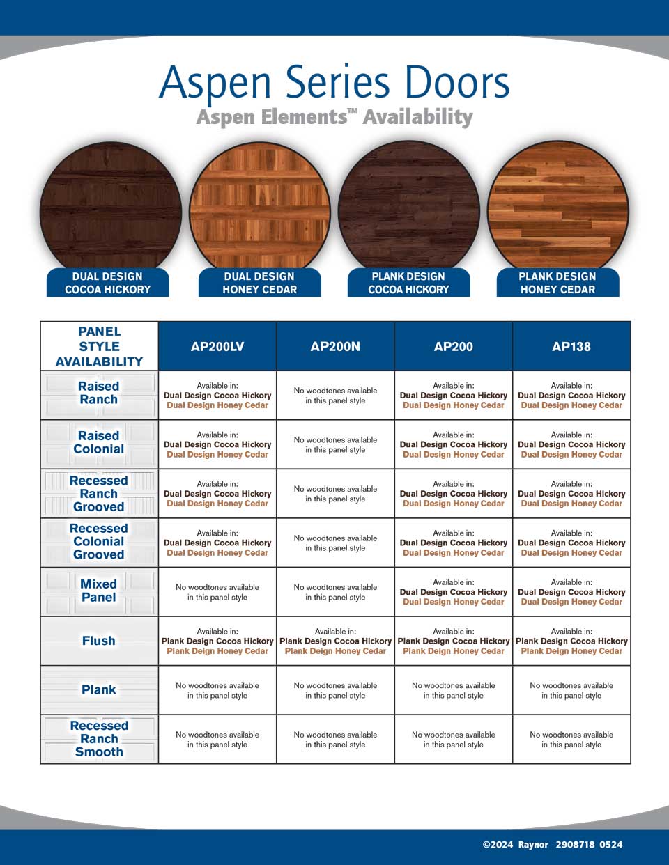 Aspen Woodtones Chart — Northfield, IL — Raynor Door Company